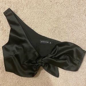 Cute Cropped Black Satin Shirt